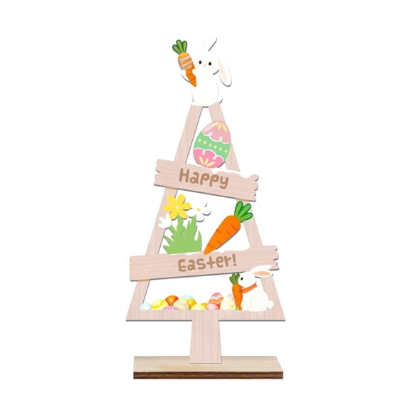 SSNTSY 4.6" x 8.1" Wooden Happy Easter Sign Stand Up Easter Sign Bunny Tiered Tray Decor Rustic Easter Table Sign with Base for Home Spring Party