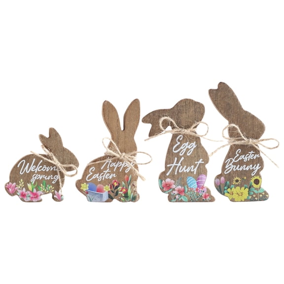 SSNTSY 4pcs Wooden Bunny Ornament Easter Table Decoration Vintage Rabbit Tabletop Signs Rustic Rabbit Farmhouse Decorative for Home Tiered Tray Decor