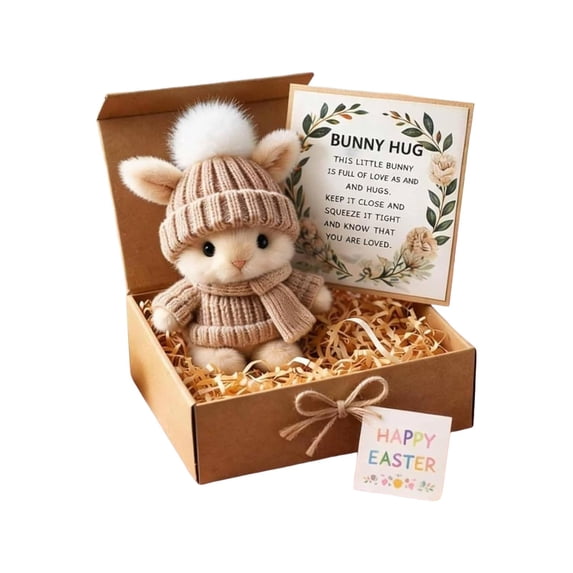 SSNTSY 5.9" Mini Bunny Hug Cute Easter Gift Knitted Rabbit Box Gift Easter plush Bunny Pocket Toy Stuffed Bunny with Inspirational Card for Easter Party Favors Gift