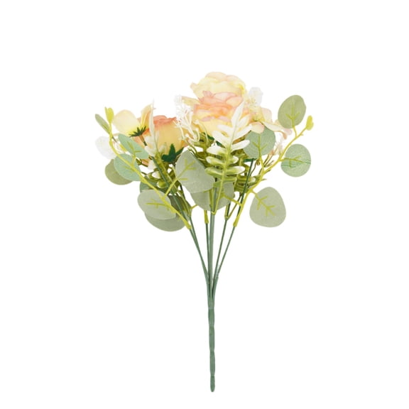 SSNTSY 7-Head Rolled-Edge Rose Bouquet, Plastic Floral Centerpiece, Silk Rose Flower Branch, 12.6" UV Resistant Fake Rose Stem with Simulated Flowers and Leaves for Home Kitchen Party Decor