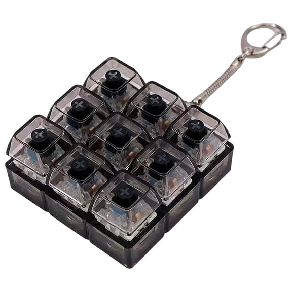 SSNTSY 9 Keys Keyboard Fidget Toy Keyboard Clicker Keychain Mechanical Keyboard Decompression Button Finger Clicker Toy Stress Relief Gift for Office Home Work Stress 2.16" Square without Light