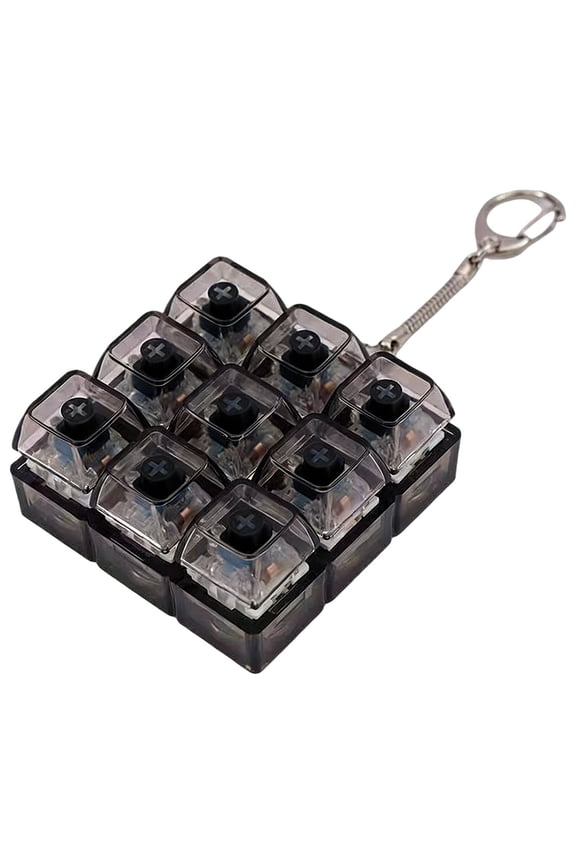 9 Keys Keyboard Fidget Toy Keyboard Clicker Keychain Mechanical Keyboard Decompression Button Finger Clicker Toy Stress Relief Gift for Office Home Work Stress 2.16" Square with Light