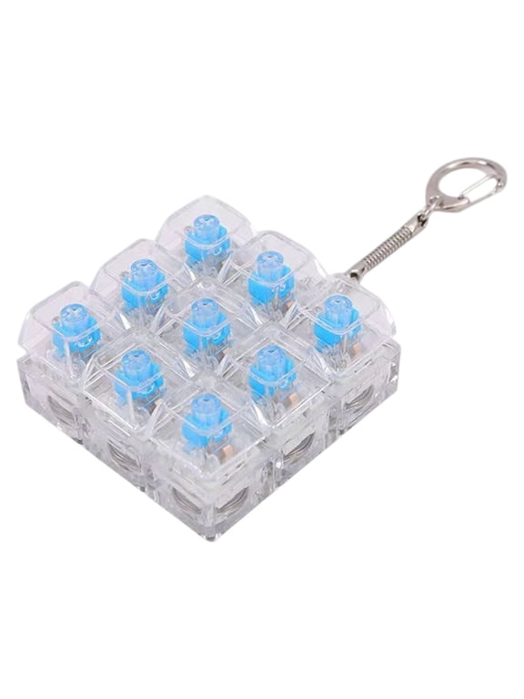 9 Keys Keyboard Fidget Toy Keyboard Clicker Keychain Mechanical Keyboard Decompression Button Finger Clicker Toy Stress Relief Gift for Office Home Work Stress 2.16" Square with Light
