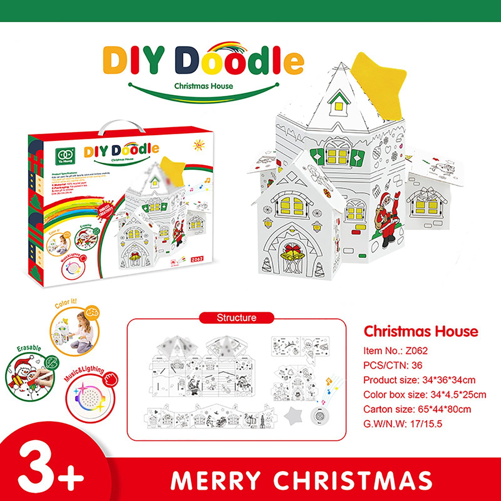 SSNTSY Christmas Playhouse Cardboard Coloring House Build & Color ...