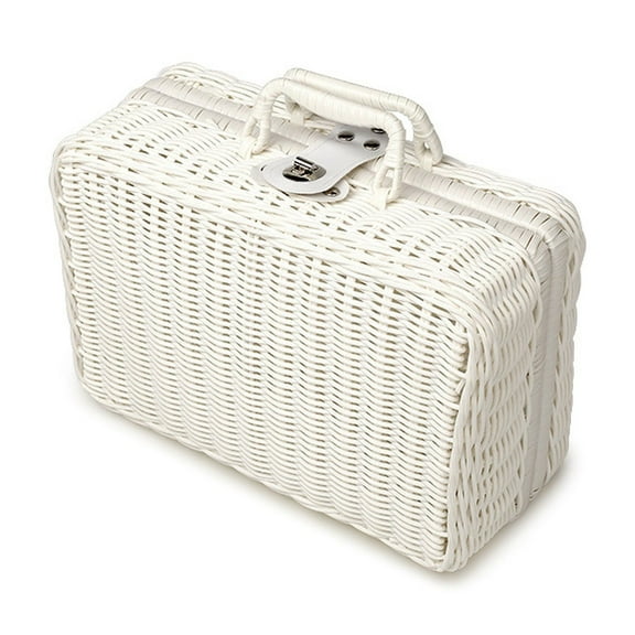 SSNTSY Cosmetic Sorting Rattan Box Mini Wicker Travel Case Rattan Storage Container Woven Handbag Small Storage Box with Handle for Home Office