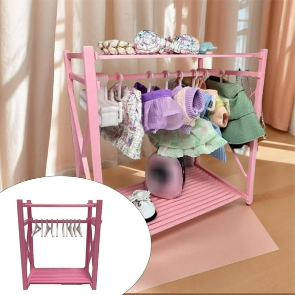 SSNTSY Doll Closet Organizer, Doll Clothes Hanger & Rack Set, Portable Doll Clothes Storage Organizer for 15/17cm Doll Outfits and Accessories, Mini Wardrobe Rack, Clothes Storage & Display Set