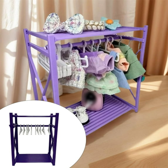 SSNTSY Doll Closet Organizer, Doll Clothes Hanger & Rack Set, Portable Doll Clothes Storage Organizer for 15/17cm Doll Outfits and Accessories, Mini Wardrobe Rack, Clothes Storage & Display Set