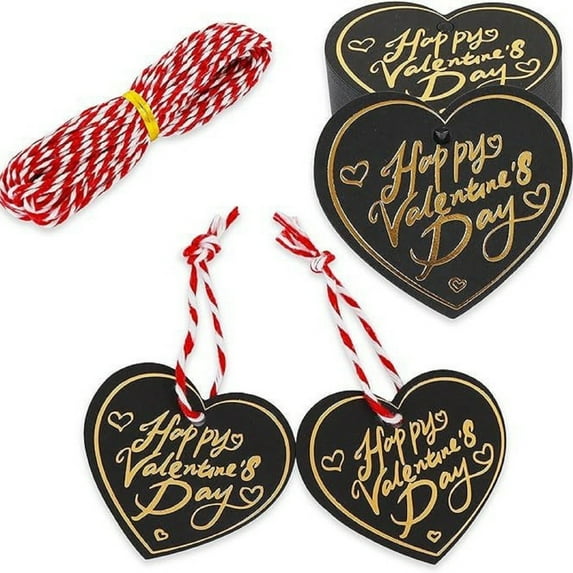 SSNTSY Happy Valentine's Day Oranments Heart Shaped Gift Tags 100pcs Paper Heart Pandent with Hanging Strap for Party Favor Celebration Decorations