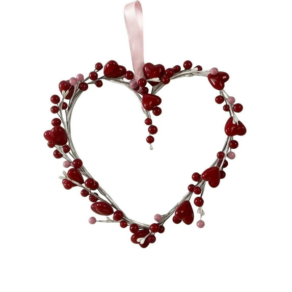 SSNTSY Heart Berry Wreath Valentine's Day Wreath Artificial Heart Berry Stem for Front Door Wedding Party Anniversary Wall Decor