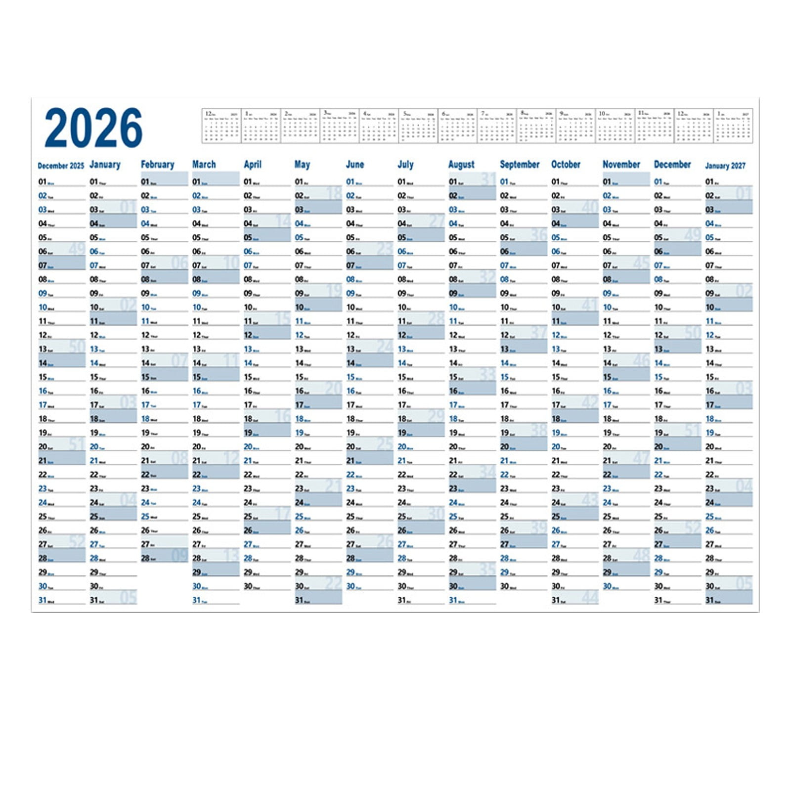 SSNTSY One Page Paper Yearly Planner Year Long Calendar 2026 Full Year ...