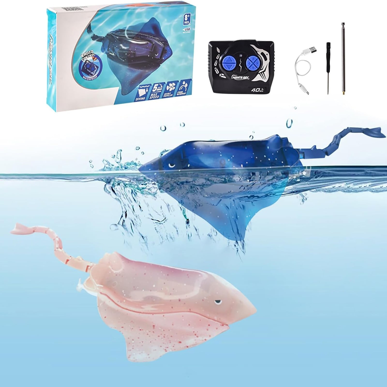 SSNTSY Remote Control Boat High-Simulation Diving Manta Ray Pool Toys ...