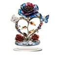 thumbnail image 1 of SSNTSY Rose Tabletop Ornament, 2D Acrylic Love Rose, Butterfly Pattern Rhinestones Desktop Ornament for Home Decoration Mother's Day Valentines Gifts, 1 of 5