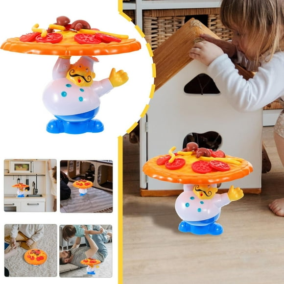SSNTSY Topple Pizza Game Toy, Pizza Shaped Tabletop Balancing Toy with Pizza Side Dishes Toy, Funny Balance Desktop Novelty Toy for Fun Family & Friends Birthday Party