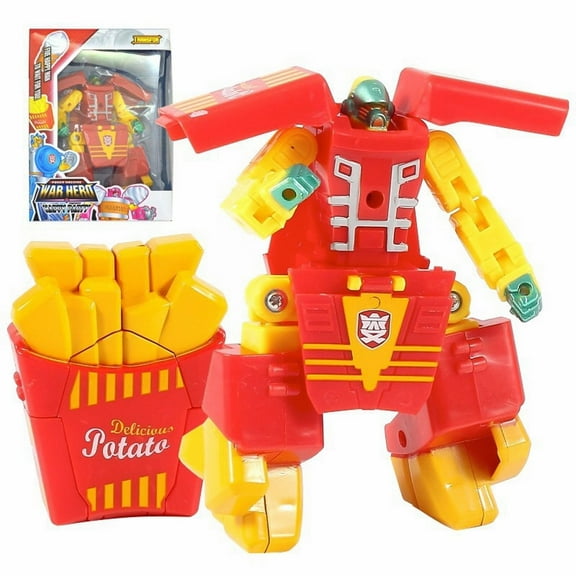 SSNTSY Transforming Robot Toys, DIY Food Deformable Robot Toys Transformer in 4 Types(French fries, yogurt, cake, hamburger), Multicolor Transforming Robot for Early Educational Brain