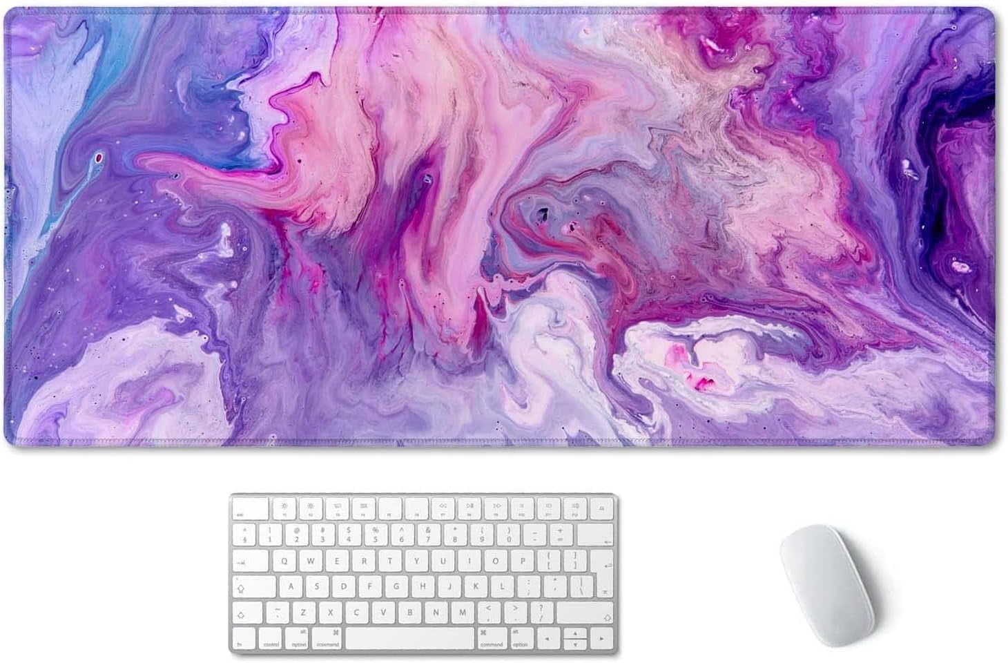 SSOIU Gaming Mouse Pad, Extended Mouse Pad, 35.5x15.7inch XXL Large Big Computer Keyboard Mouse Mat Desk Pad with Non-Slip Base and Stitched Edge for Home Office Gaming Work, Purple Marble Design