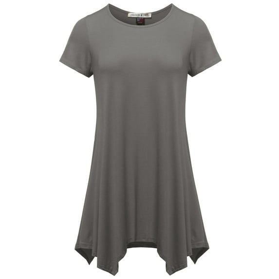 SSOULM INCH & FIT Women's Round Neck Short Sleeve Asymmetrical Hem Tunic Tank Top. Made in U.S.A