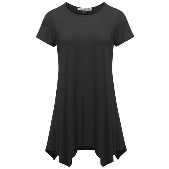 SSOULM INCH & FIT Women's Round Neck Short Sleeve Asymmetrical Hem Tunic Tank Top. Made in U.S.A