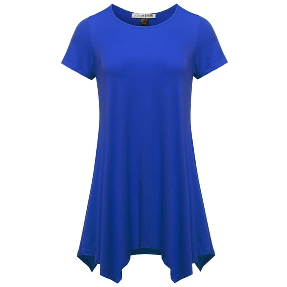 SSOULM INCH & FIT Women's Round Neck Short Sleeve Asymmetrical Hem Tunic Tank Top. Made in U.S.A