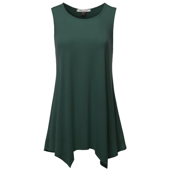 SSOULM INCH & FIT Women's Round Neck Sleeveless Asymmetrical Hem Tunic Tank Top. Made in U.S.A