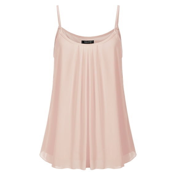 SSOULM INCH & FIT Women's Sleeveless Pleated Chiffon Layered Cami Tank Top Blouse with Plus Size Made in USA