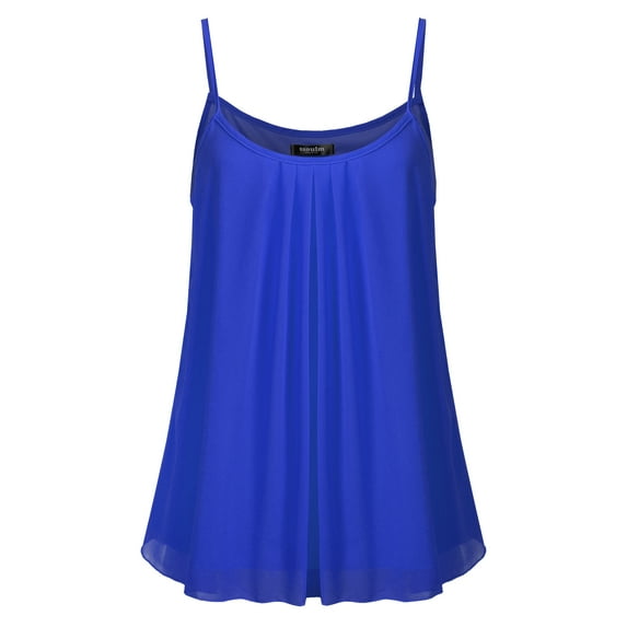 SSOULM INCH & FIT Women's Sleeveless Pleated Chiffon Layered Cami Tank Top Blouse with Plus Size Made in USA