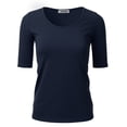 thumbnail image 1 of SSOULM Women's 1/2 Sleeve Crewneck Cotton Basic Slim Fit T-Shirt Top with Plus Size, 1 of 4