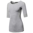 thumbnail image 1 of SSOULM Women's 1/2 Sleeve Silky Stretchy Crewneck Slim Fit T-Shirt Top with Plus Size, 1 of 5