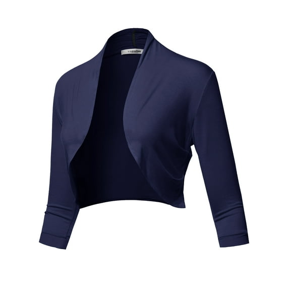 SSOULM Women's 3/4 Sleeve Open Front Bolero Shrug Cardigan with Plus Size
