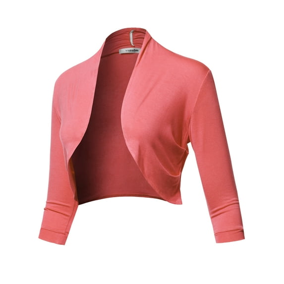 SSOULM Women's 3/4 Sleeve Open Front Bolero Shrug Cardigan with Plus Size