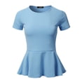thumbnail image 1 of SSOULM Women's Classic Stretchy Short Sleeve Flare Peplum Blouse Top (S-3X). Made In U.S.A, 1 of 4