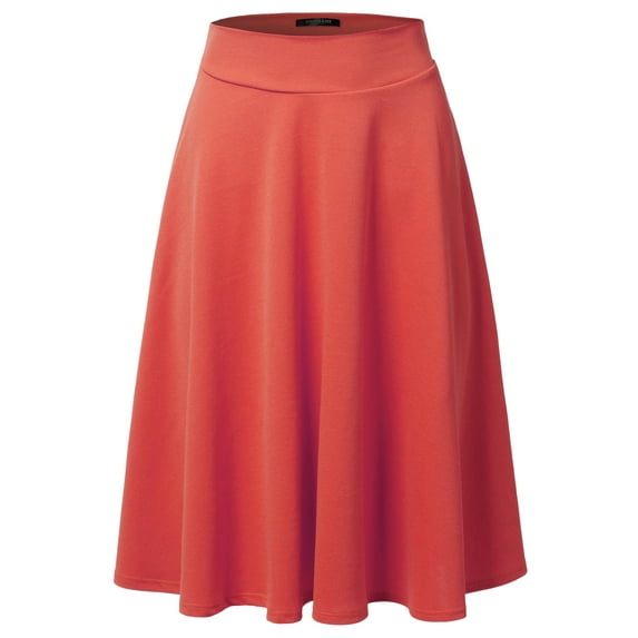 SSOULM Women's High Waist Flare A-Line Midi Skirt with Plus Size