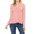 thumbnail image 1 of SSOULM Women's Long Sleeve Stetchy Knit Ruffle Hem Peplum Blouse Top with Plus Size, 1 of 5