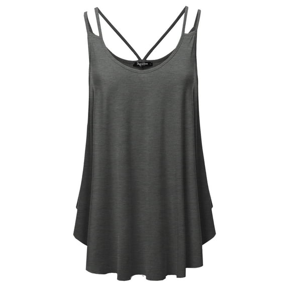 SSOULM Women's Loose Fit Flowy V Neck Sexy Pleated Cami Tank Top With Plus Size