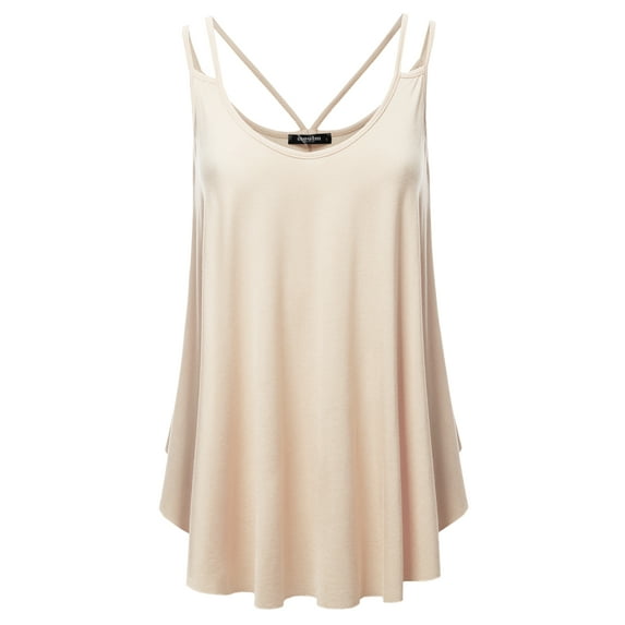 SSOULM Women's Loose Fit Flowy V Neck Sexy Pleated Cami Tank Top With Plus Size