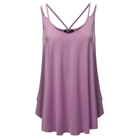 SSOULM Women's Loose Fit Flowy V Neck Sexy Pleated Cami Tank Top With Plus Size