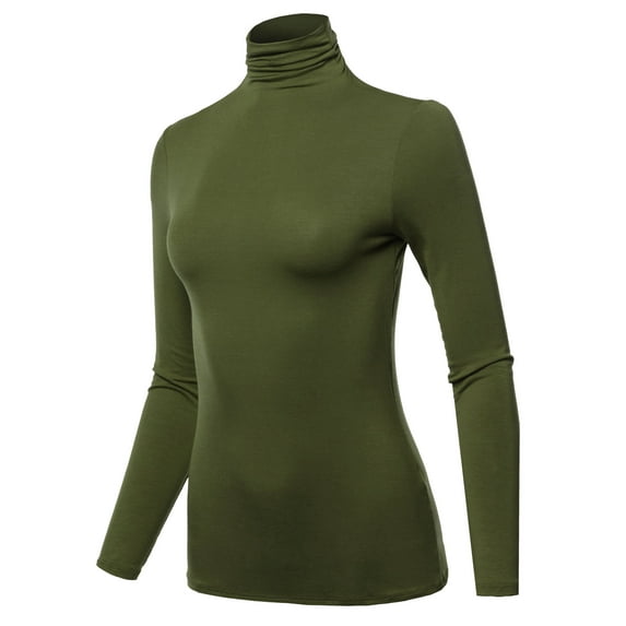 SSOULM Women's Slim Lightweight Long Sleeve Pullover Turtleneck Shirt Top With Plus Size