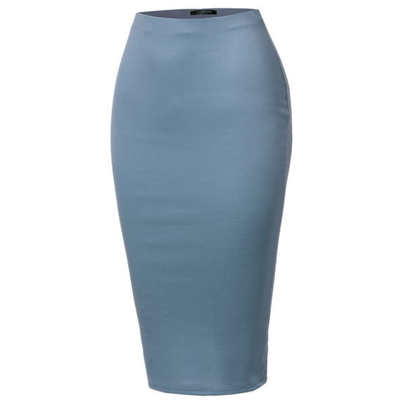SSOULM Women's Stretchy Fitted Midi Pencil Skirt with Back Slit and Plus Size