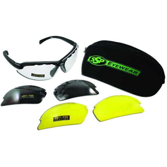 SSP Eyewear Denial Bifocal Shooting Glasses w/ 2.50 Magnification Kit, Black Frame, Amber, Clear And Smoked Lenses
