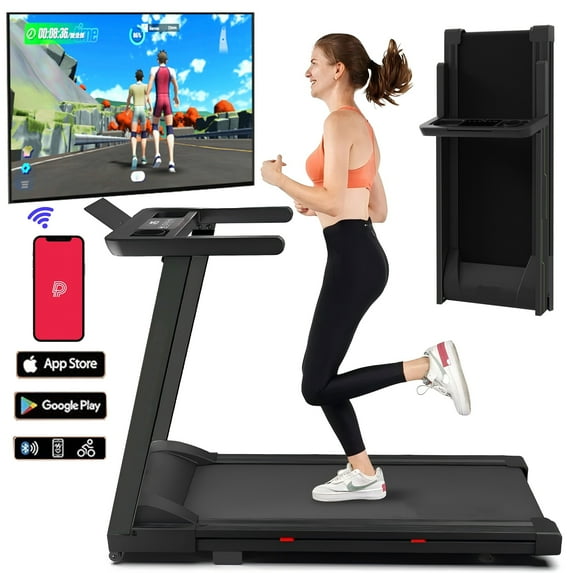 SSPHPPLIE 3HP Folding Treadmill for Home, APP Control , 300LB Walking Pad Running Data Analysis(Red)