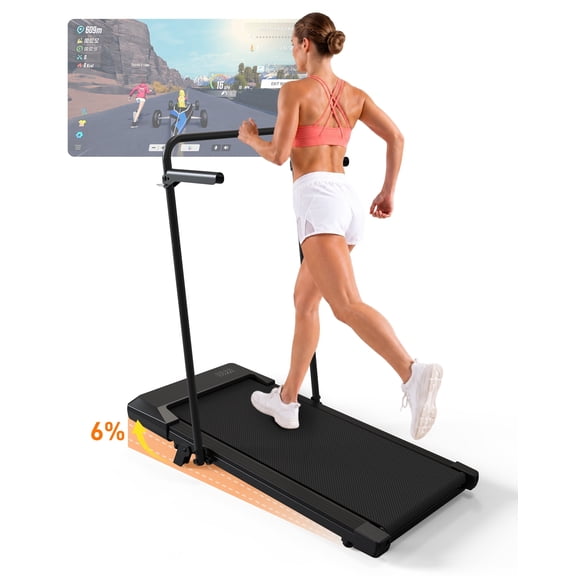 SSPHPPLIE 2.5HP Walking Pad Treadmill with Handrail, 6% Incline Portable Treadmill for Walking and Light Jogging, Under Desk Mini Treadmill with Remote Control, Quiet Motor, 300 lbs Capacity