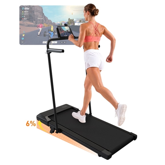 SSPHPPLIE 2.5HP Walking Pad Treadmill with Handrail and Tablet Holder, 6% Incline Portable Treadmill for Walking and Light Jogging, Under Desk Mini Treadmill with Remote Control, Quiet Motor, 300 lbs