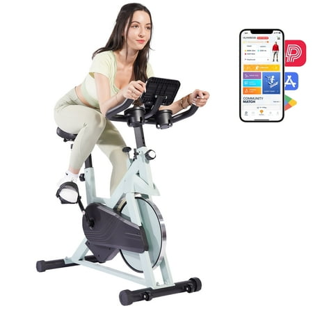 SSPHPPLIE Exercise Bike Indoor with PitPat App Cycling Bike Cycle Bicycle Adjustable Magnetic Resistance for Home Office Cardio Workout Machine Max Weight 300 lbs