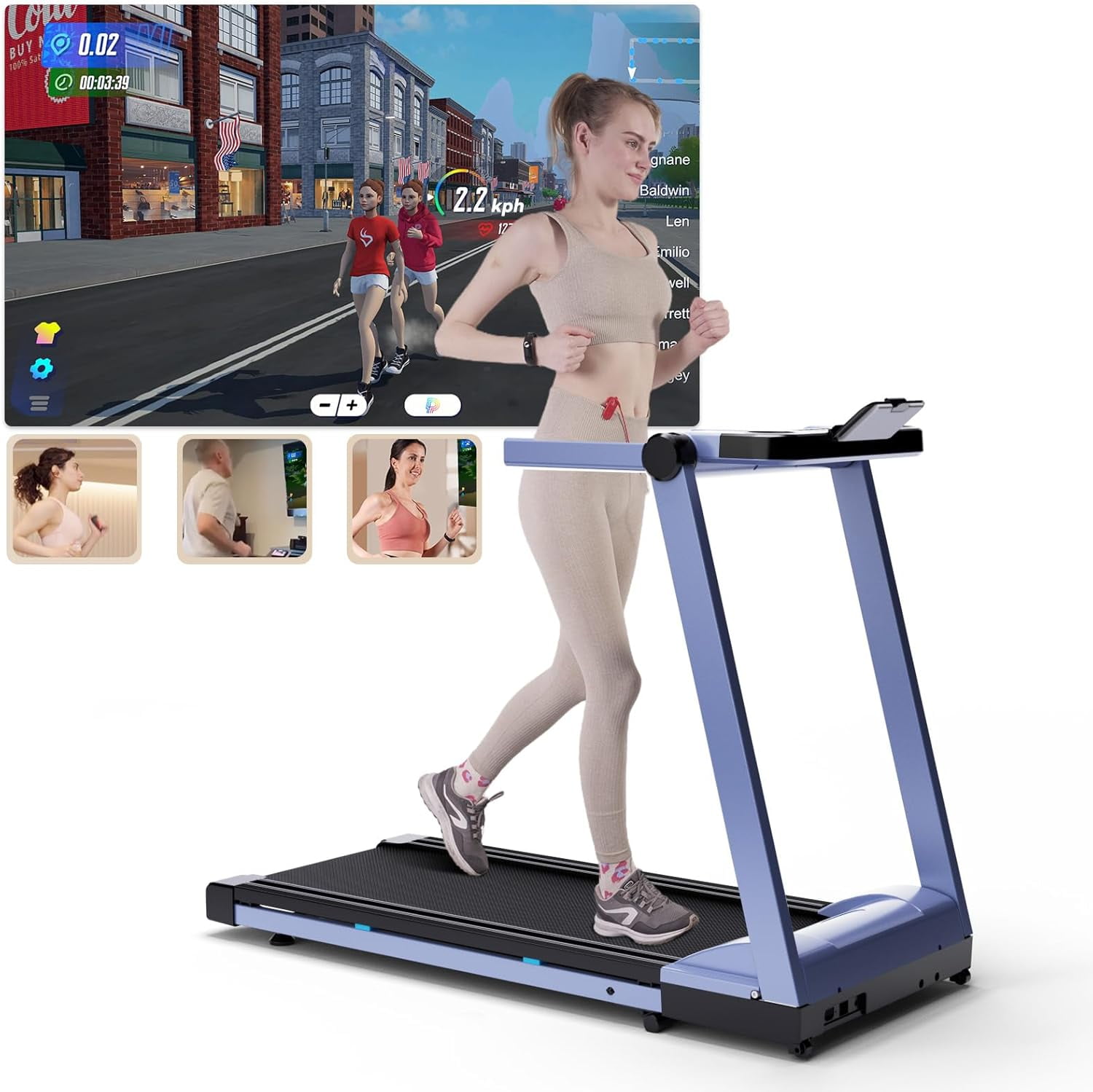 Superun Compact Foldable Treadmill, 300 lb, Incline, APP