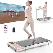 SSPHPPLIE Walking Pad , 300lbs Capacity Under Desk Treadmill, 0.6-3.8 Mph with PitPat APP, Smart Treadmills for Home Office, 2.5HP Portable Treadmills with Remote Control & LED Display(Pink)