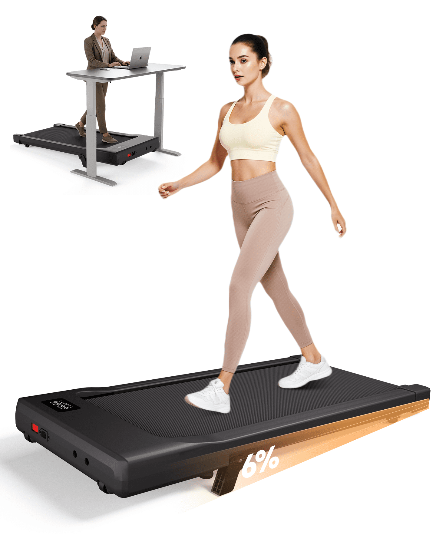 SSPHPPLIE Walking Pad 300lb, 6% Incline Under Desk Treadmill with Remote Control 2 in 1 Portable Walking Pad Treadmill for Home/Office(Black)