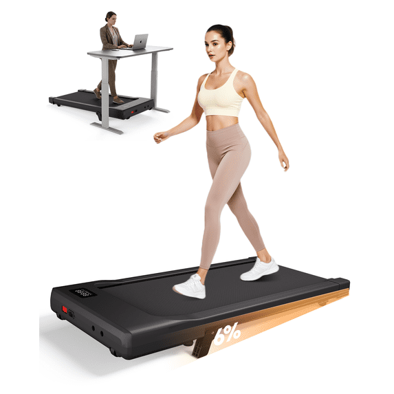 SSPHPPLIE Walking Pad 300lb, 6% Incline Under Desk Treadmill with Remote Control 2 in 1 Portable Walking Pad Treadmill for Home/Office(Black)