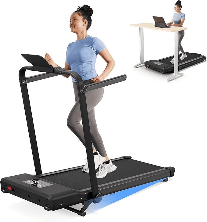 Walking Pad Treadmill with Incline and Handle Bar, 3.0 HP Foldable Treadmills 300LBS Capacity Folding Walking Pad 3 in 1 Under Desk Treadmill Remote Control with APP