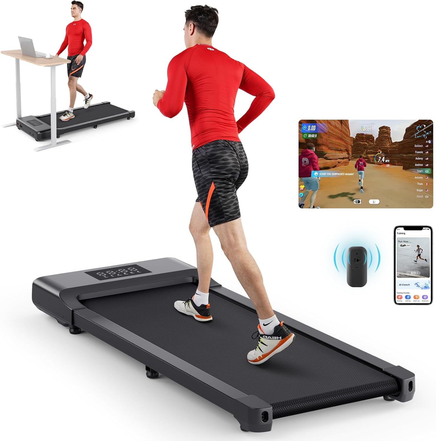 SSPHPPLIE Walking Pad Treadmill 15.75 x 35.43 Walking Area Portable Under Desk Treadmill with Remote and Bluetooth 265lbs Capacity for Home Office White Walmart