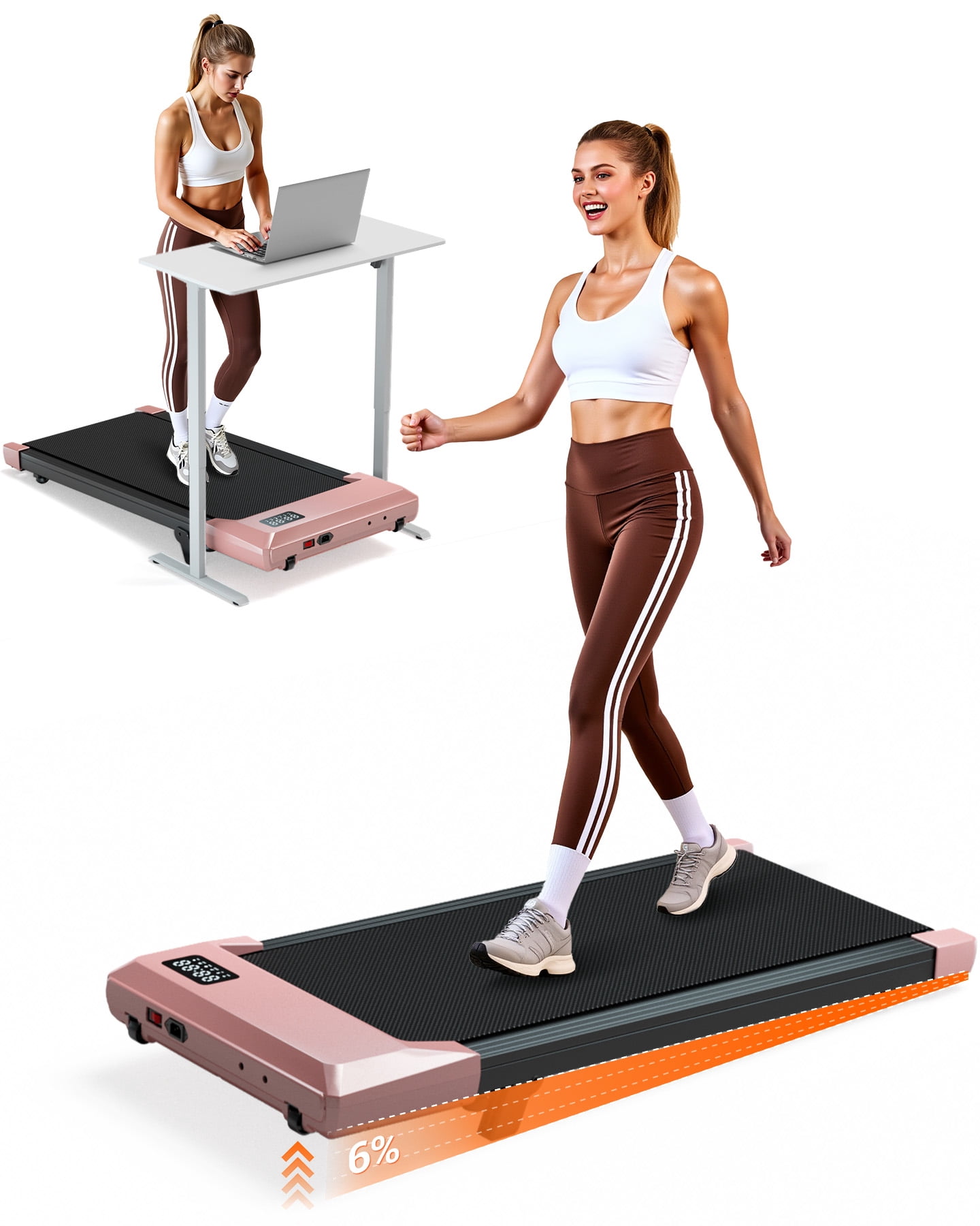 SSPHPPLIE Walking Pad with Incline, Under Desk Treadmill, 3 in 1 Portable Treadmills for Home with Remote Control LED Display, 2.5 HP Quiet Mini Treadmill for Office Home Use, 300 Lbs Capacity