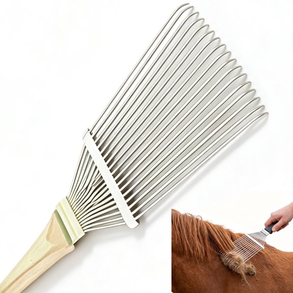 SSPQW Livestock Shedding Rake - Horse Mane Undercoat Rake | Livestock Grooming Tool, Comfortable Knot Removal Ergonomic Steel Cashmere Wool Dematting Comb for Sheep Cow Goat Animals Pets